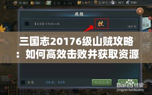 三国志20176级山贼攻略：如何高效击败并获取资源